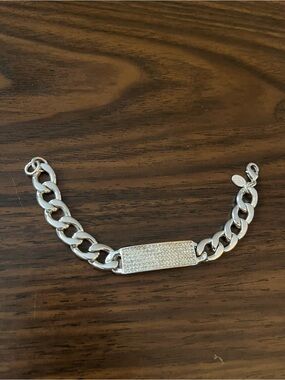 Joan Rivers Y2K Silver Pave Crystal Name Plate Cuban Link Chain Bracelet